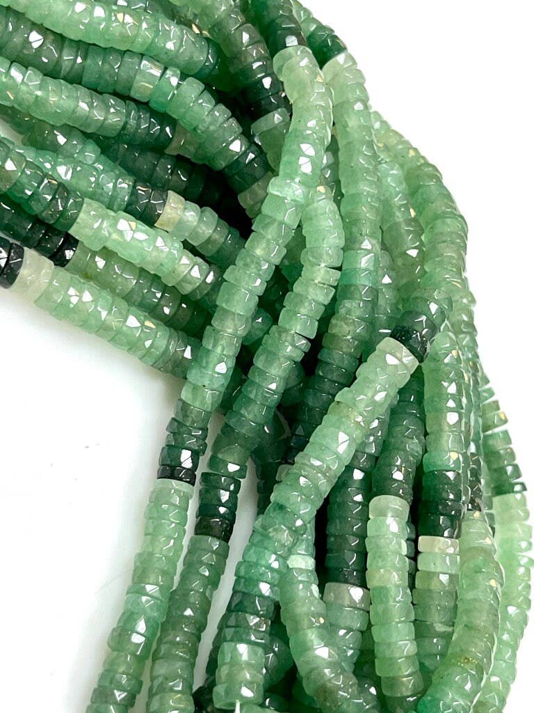 TRIVENI USA INC - Wholesale Beads - Green Aventurine Gemstone Faceted Heishi Disc Beads 7-8mm6