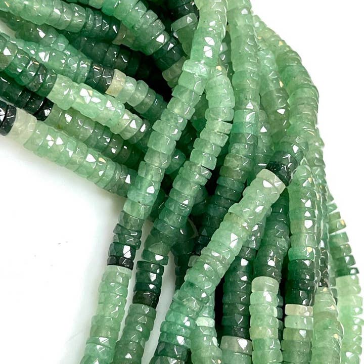 TRIVENI USA INC - Wholesale Beads - Green Aventurine Gemstone Faceted Heishi Disc Beads 7-8mm6