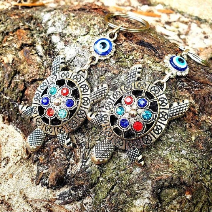 Mediterranean Collection - Wholesale Keychain - Women's - Handmade Turtle Keychains with Evil Eye Charm1