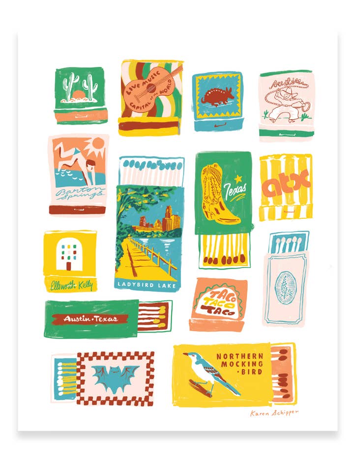Austin Matchbooks Art Print - Timeless City Wall Art Print for wholesale by Karen Schipper