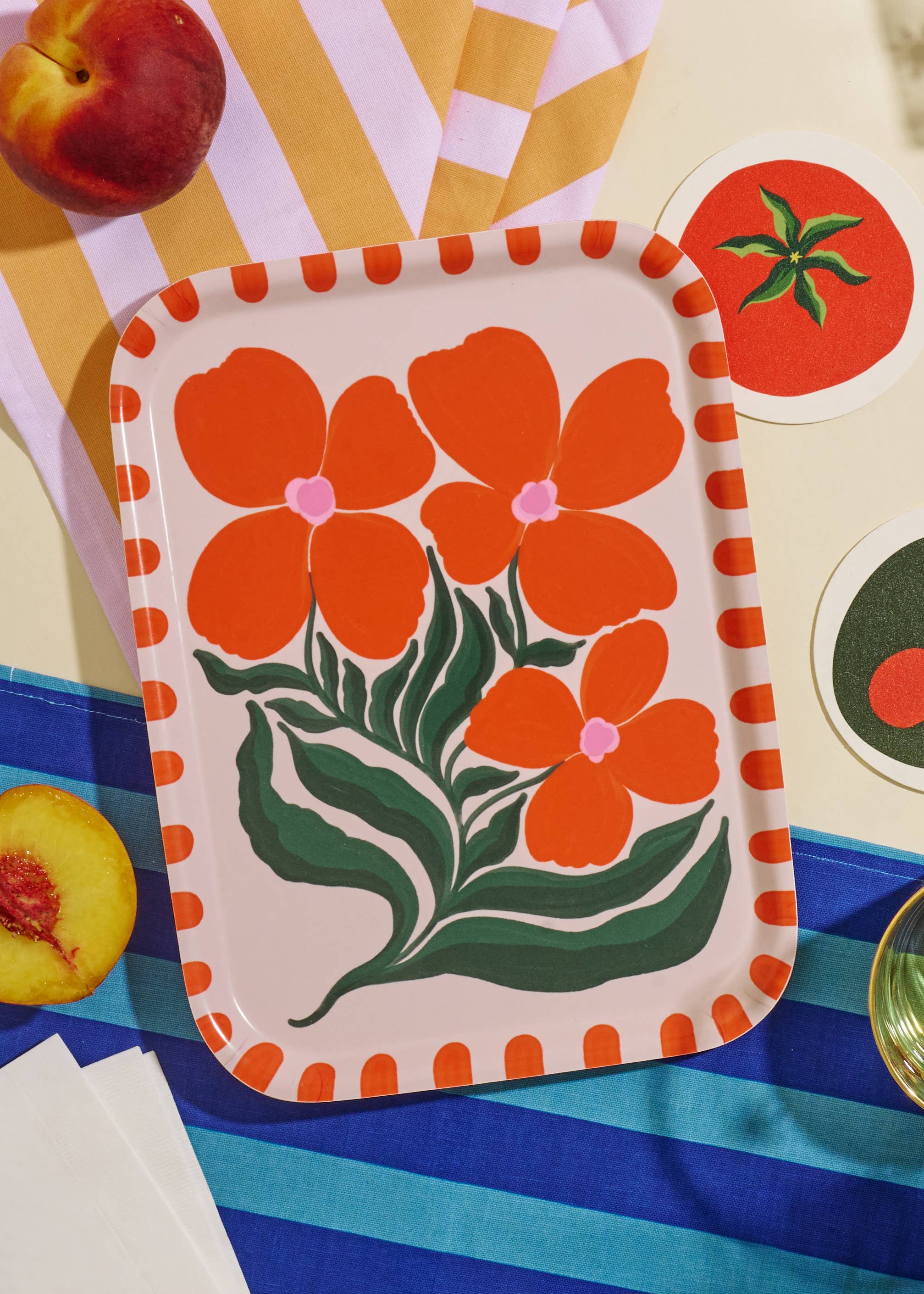 One & Only Paper - Wholesale Serving Tray - Wild Flower Orange Bent Birch Serving Tray3