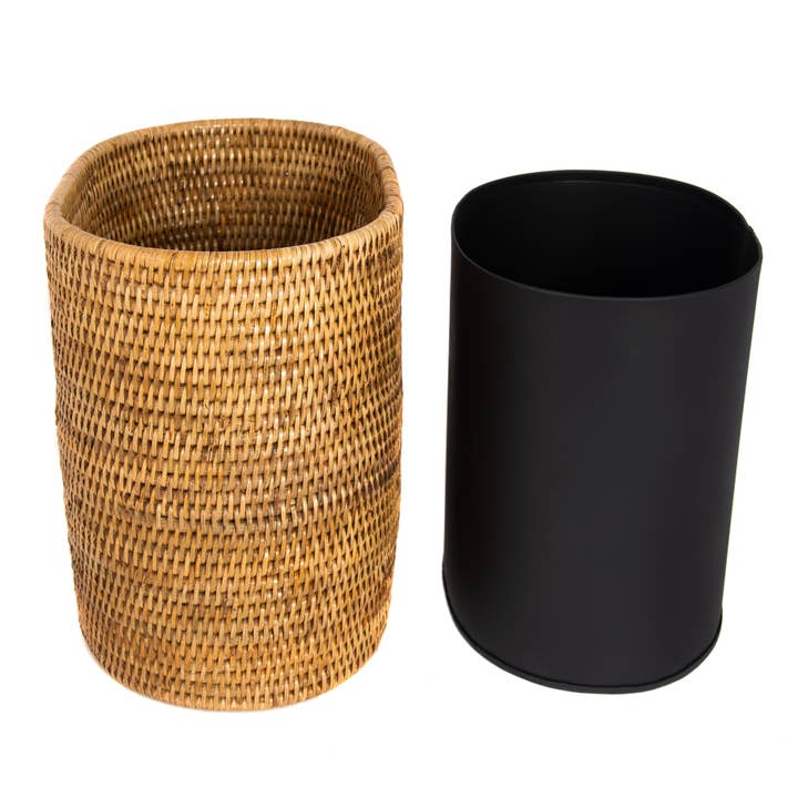 Artifacts Trading Company - Wholesale Trashcan/Trash Bin - Artifacts Rattanâ„¢ Oval Waste Basket with Metal Liner