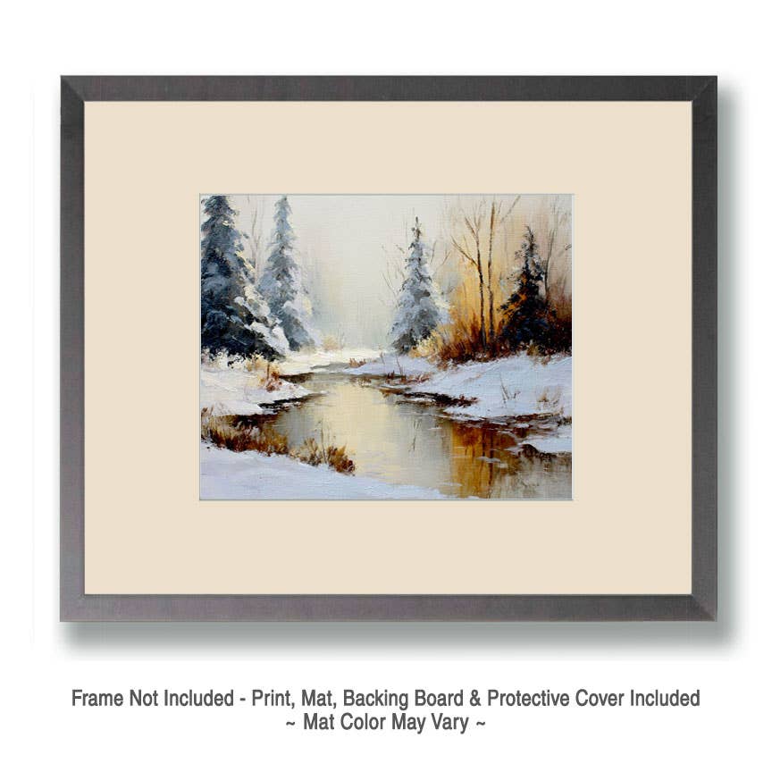 Mowbi - Wholesale Art Print - Gentle Creek Winterscape - Winter Landscape Art Print - 8"x10" Artwork for 11"x14" Frame1