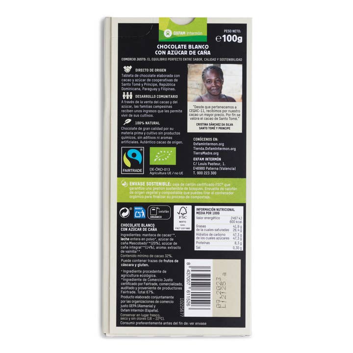 Tierra Madre - Wholesale Chocolate - White Chocolate Bar with Cane Sugar Bio1