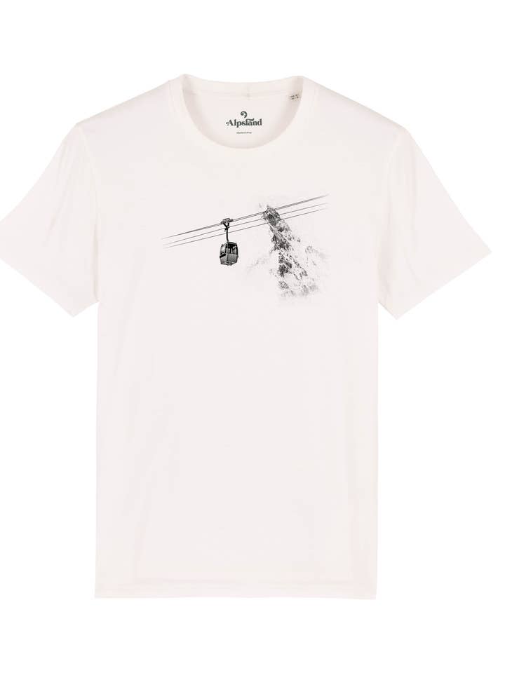 Maglietta Premium Uomo in Cotone Organico con Stampa Funivia in Montagna per la vendita all'ingrosso da parte di Alpsland
