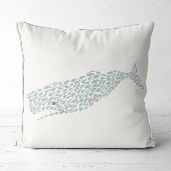Fishy Whale Coastal Pillow Outdoor cushion Choice colours for wholesale by FabFunky Ltd