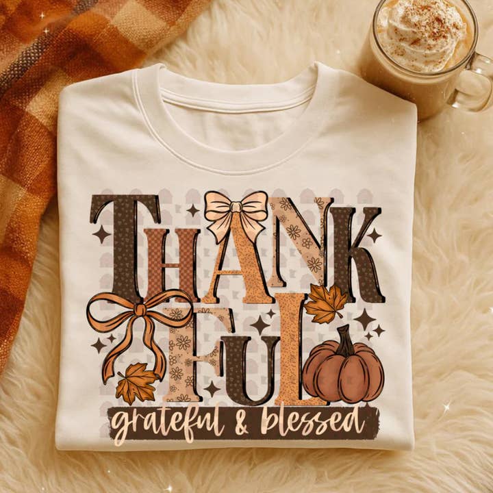 Fall Sweatshirt, Thankful Grateful & Blessed, Fall Clothing for wholesale by LakeDazes