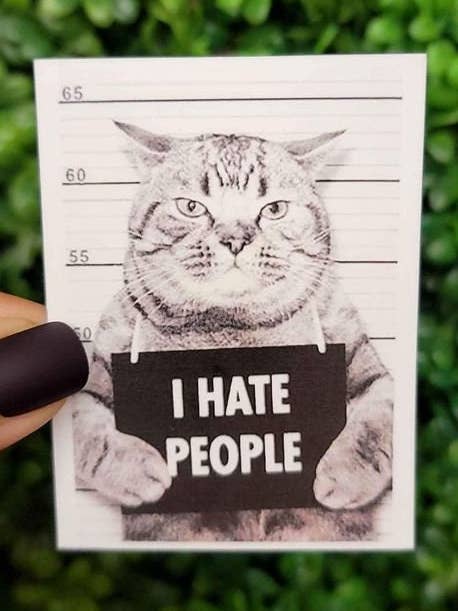 Autocollant pour chats en colère « Je déteste les gens » | Autocollant pour chats pour la vente par A Little Design Company