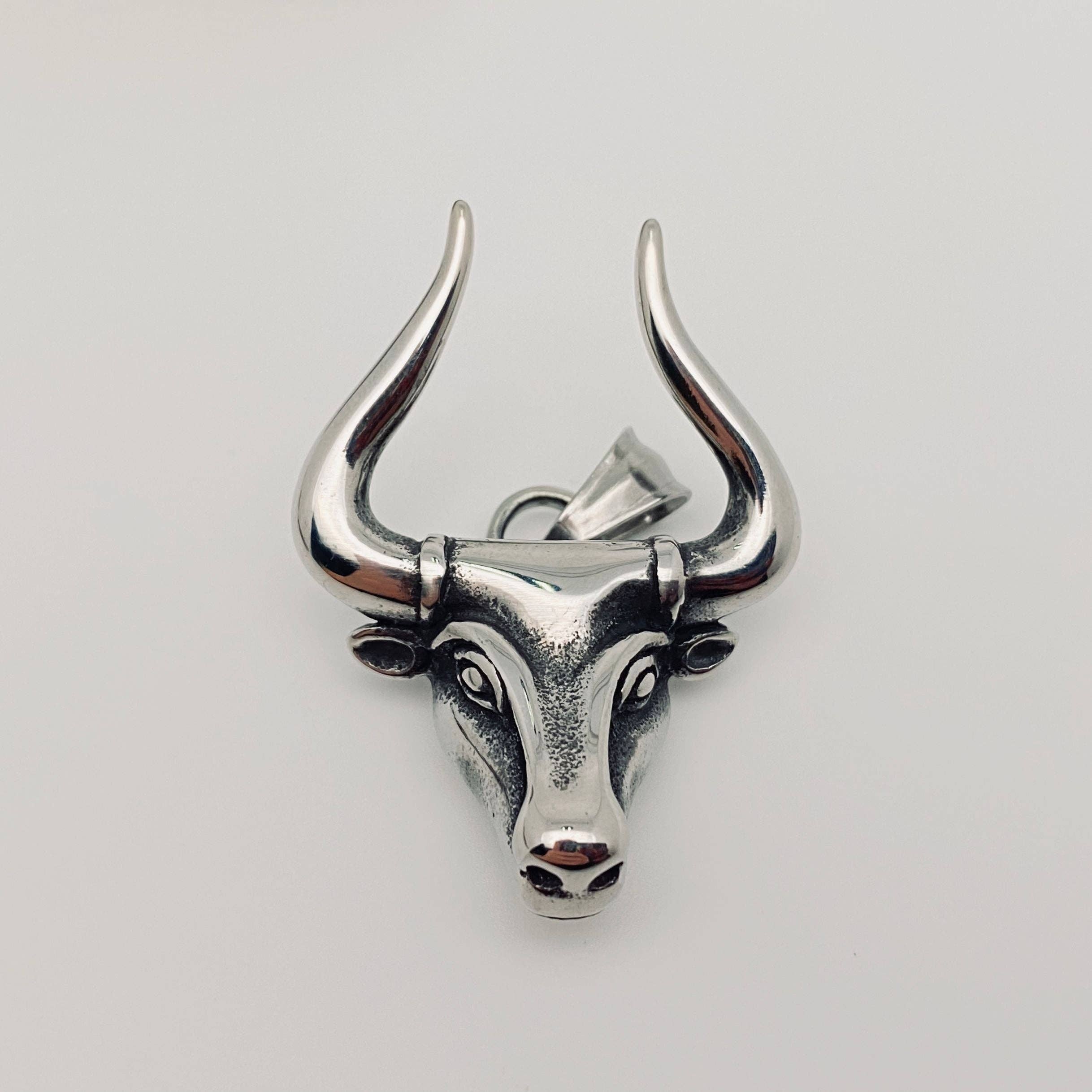 Enkel hängsmycke Vintage rostfritt stål tjurhuvudhorn hantverksberlock för wholesale på Faire2