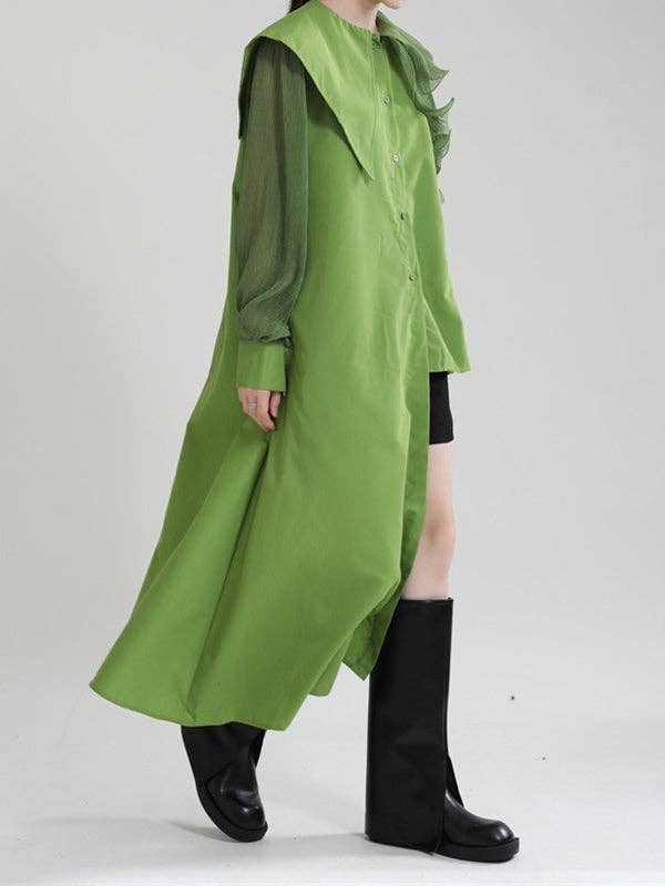 VividLux - Wholesale Blouse - Women's - Long Sleeves Loose Asymmetric Pleated Solid Color Split-Joint Falbala Lapel Blouses&Shirts Tops12