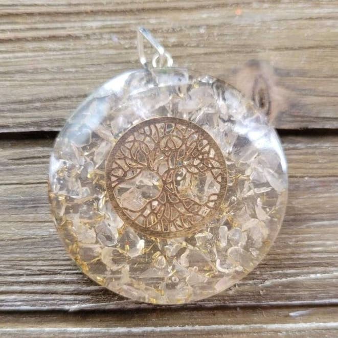 Tree of Life round Selenite Orgone Energy Pendant 1.5" for wholesale by My Magic Place Shop