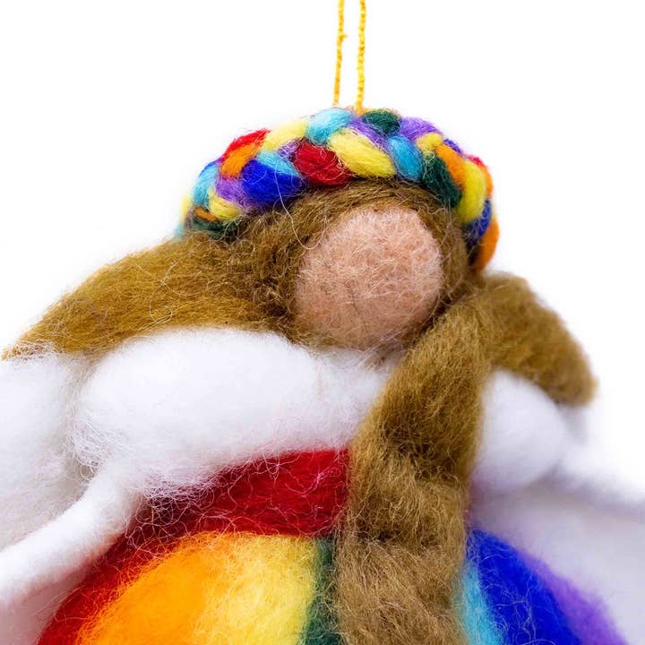 Global Crafts - Wholesale Ornament Set - Rainbow Fairies Handmade Felt Ornaments, Set of 2 White and