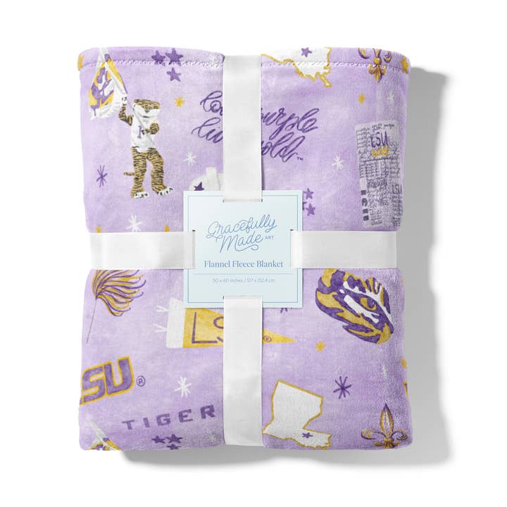 Manta de Forro Polar de Franela LSU, Universitaria para venta al por mayor de Gracefully Made Art
