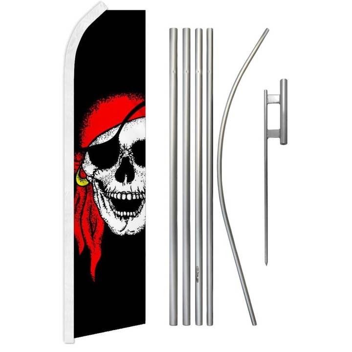 Kit de Bandeira e Mastro Super Jolly Roger com Bandana Vermelha por atacado de Flags Importer
