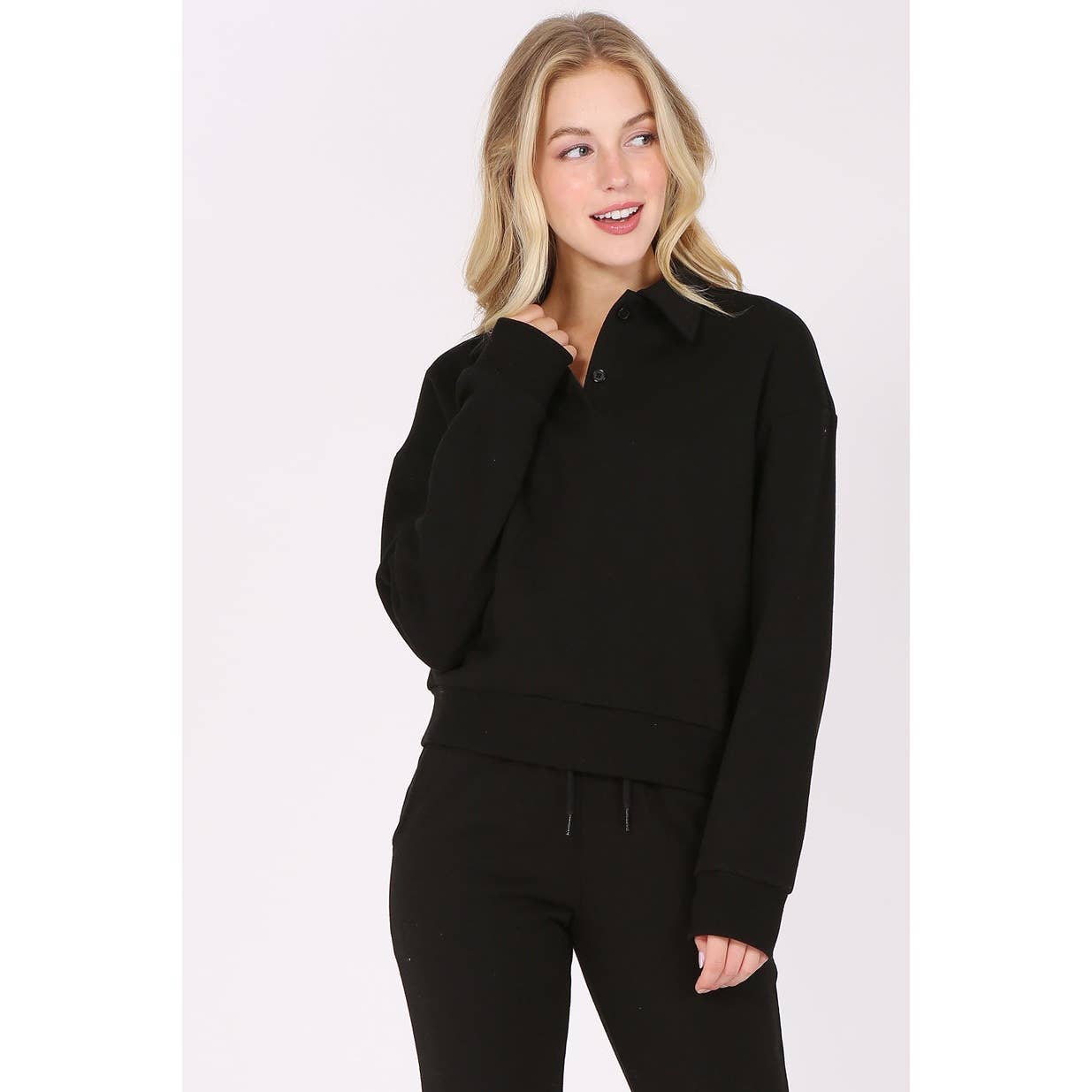 UP CLOTHING – wholesale Sweatshirt – Women's – Solid Fleece Polo Sweatshirt12