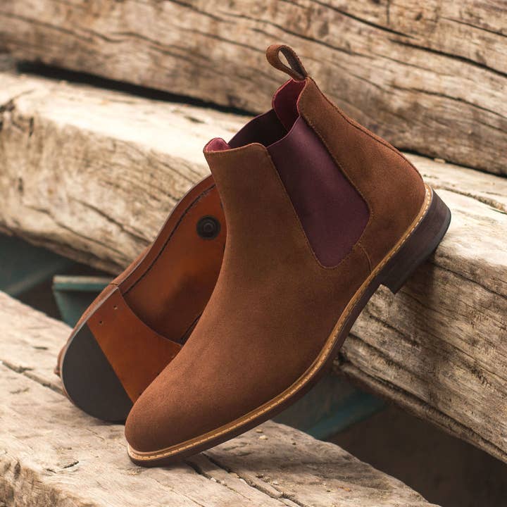 Monza Men's Lux Suede Chelsea Boot in Med Brown for wholesale by DapperFam