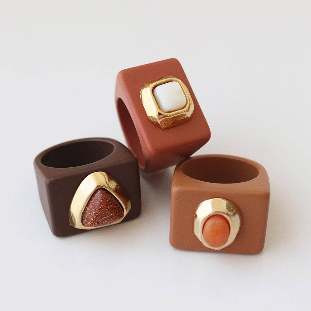 ÉMOLO – wholesale Cocktail/statement ring – Women's large brown rings with natural stone [Glitter]5