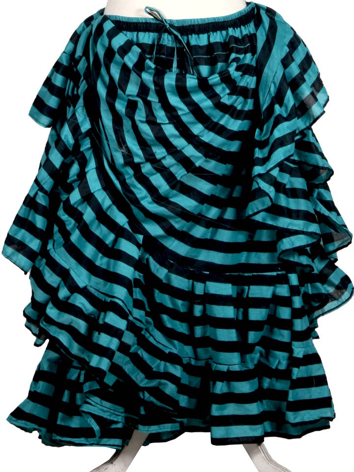 Block Print Black Turqouise Stripe Skirt for wholesale by Senoritas Tribal Designs