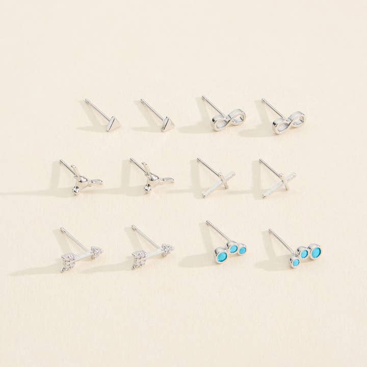 Frem - Wholesale Jewelry Set - 18K Gold-Dipped Stud Earrings with Crosses & Arrows