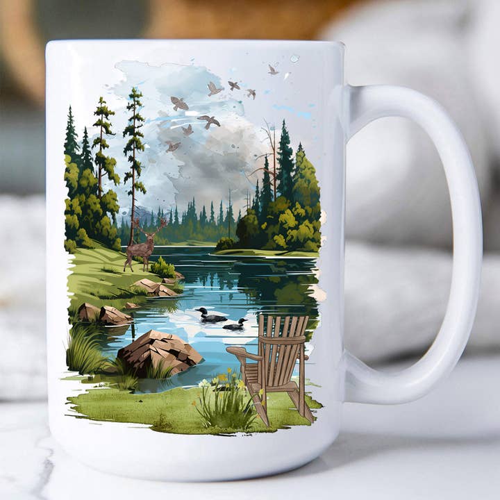 Adirondack Chair Lake Forest Coffee Mug for wholesale by Avery Lane Gifts