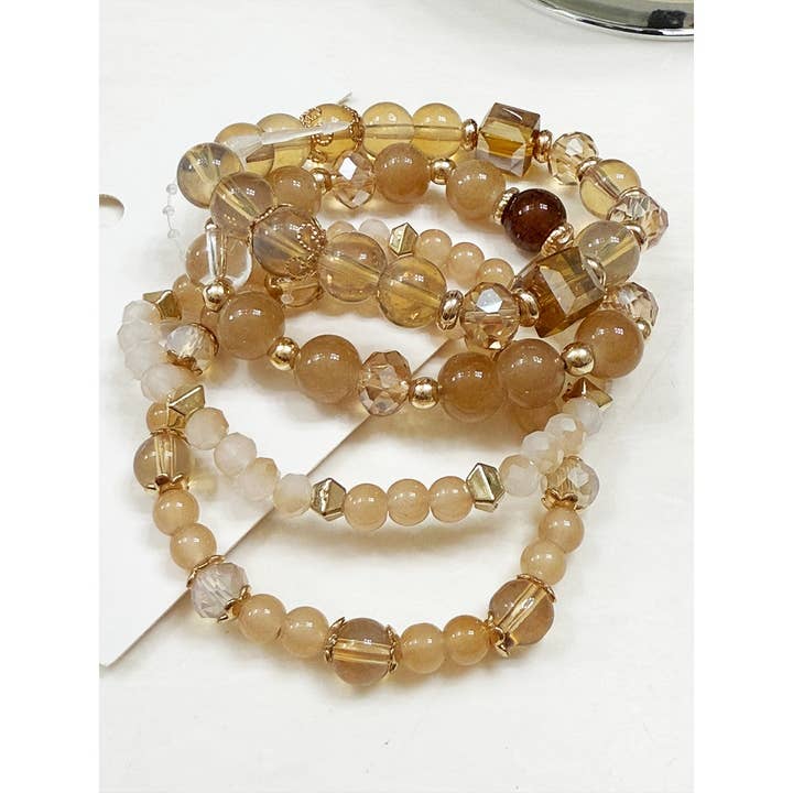 LIGHT BROWN Stacked Beads Faith Inpirational Bracelet for wholesale on Faire