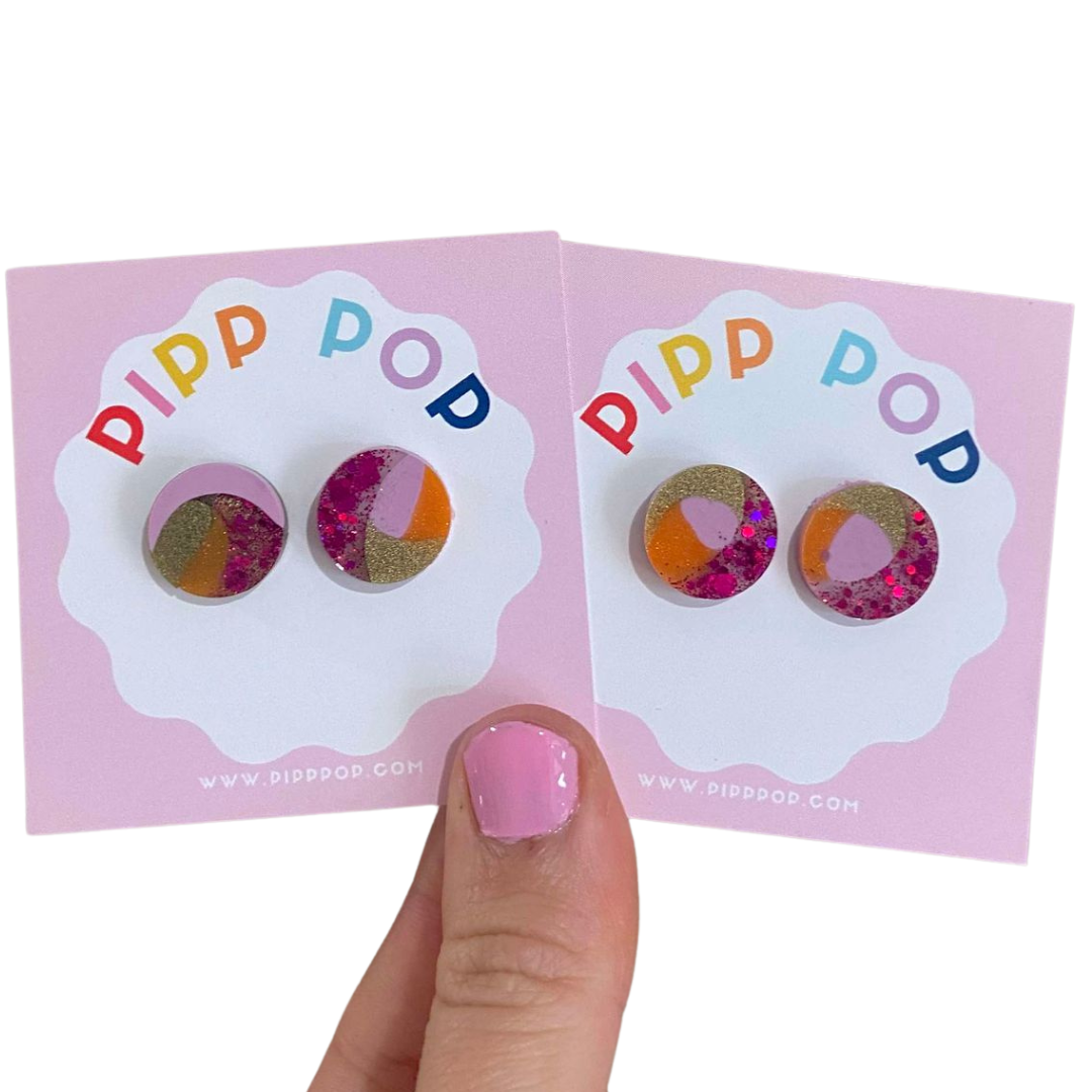 Pipp Pop - Wholesale Stud/Post Earrings - Glitter Resin Studs - 34 Colours Available12
