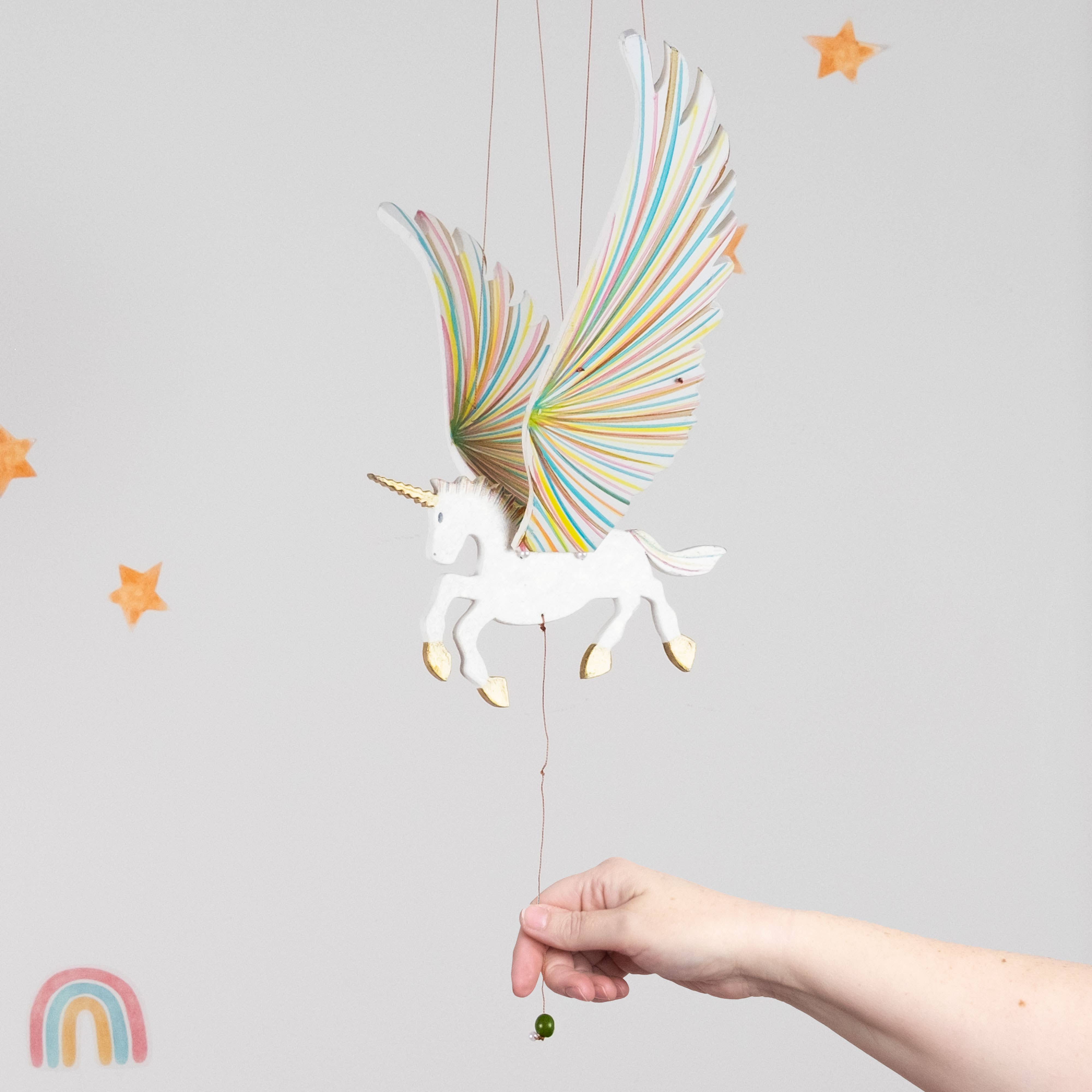 Tulia's Artisan Gallery - Wholesale Mobile - Unicorn Flying Mobile - Golden4