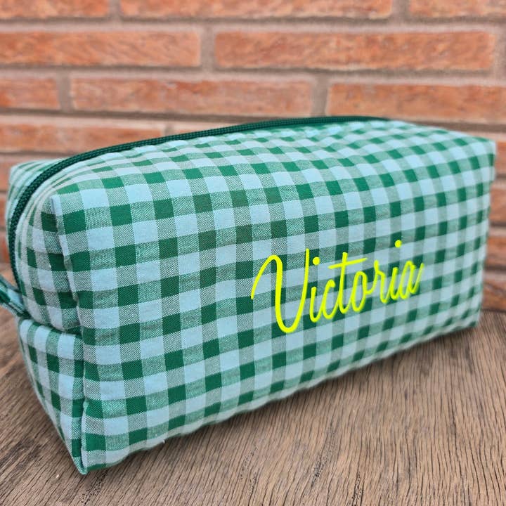 Green Vichy box toiletry bag for wholesale by laubelgo