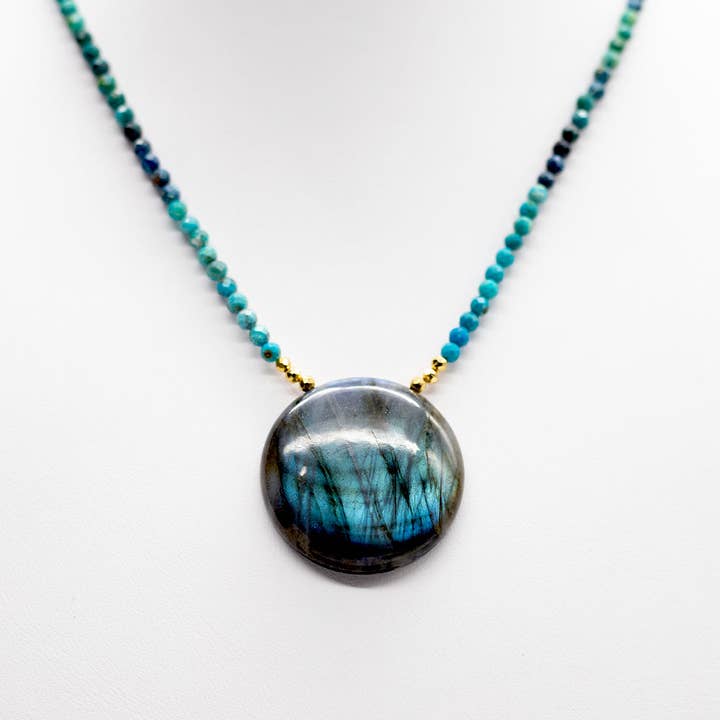 Labradorit & Chrysocolla vedhæng halskæde for engroshandel hos Susan Roberts Jewelry