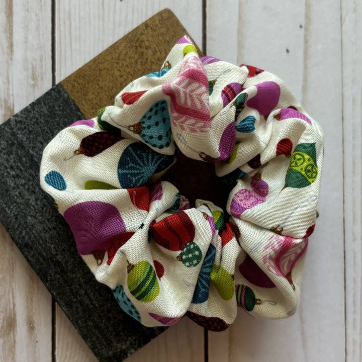 Cream with Ornament Christmas Handmade Scrunchie for wholesale by QuietJoy