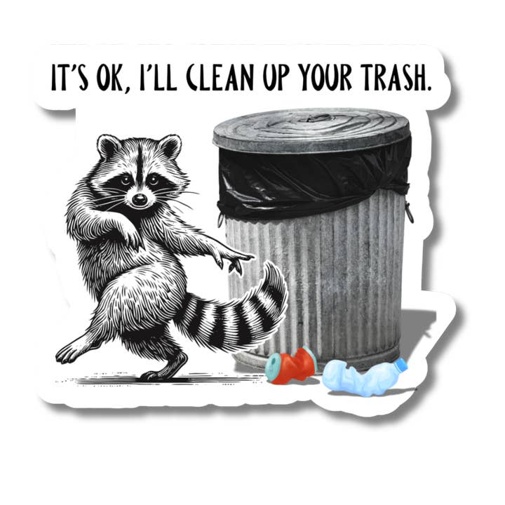 Trash Loving Raccoon 3" & 2" Vinyl Sticker for wholesale by National Parks and Beyond
