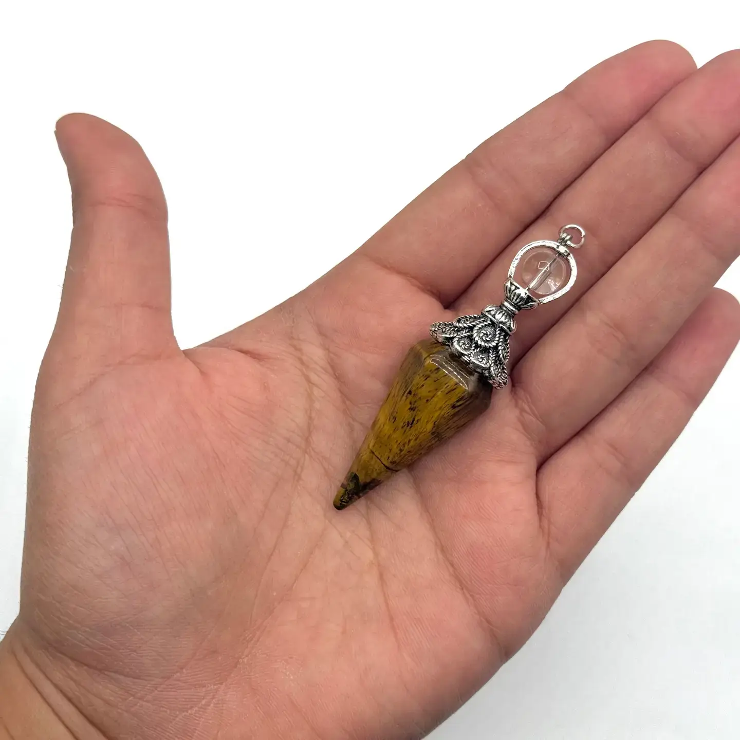 Meraki Gemstones - Wholesale Spirituele steen/kristal - Dubbele kap pendels met zilveren plaatketting5