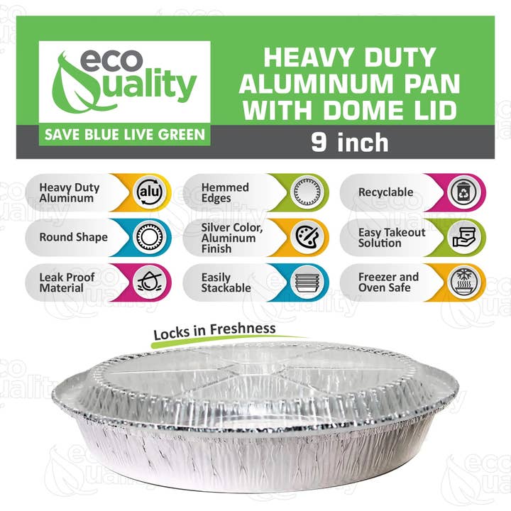 EcoQuality - Wholesale Food Storage Container - 9" Disposable Round Aluminum Foil Food Pans4