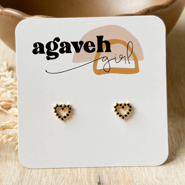 Brincos de Coração de Ônix por atacado de Agaveh girl