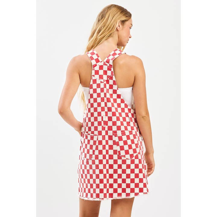 mittoshop - Wholesale Dress - Women's - GAME DAY CHECKERED BIB OVERALL MINI DRESS12