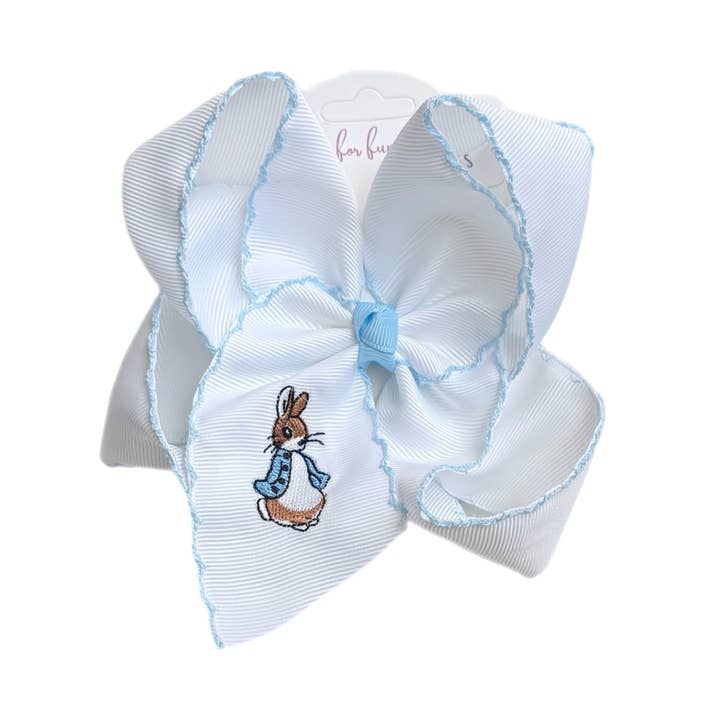 Blue Rabbit Embroidered Hair Bow for wholesale by Just For Fun Threads