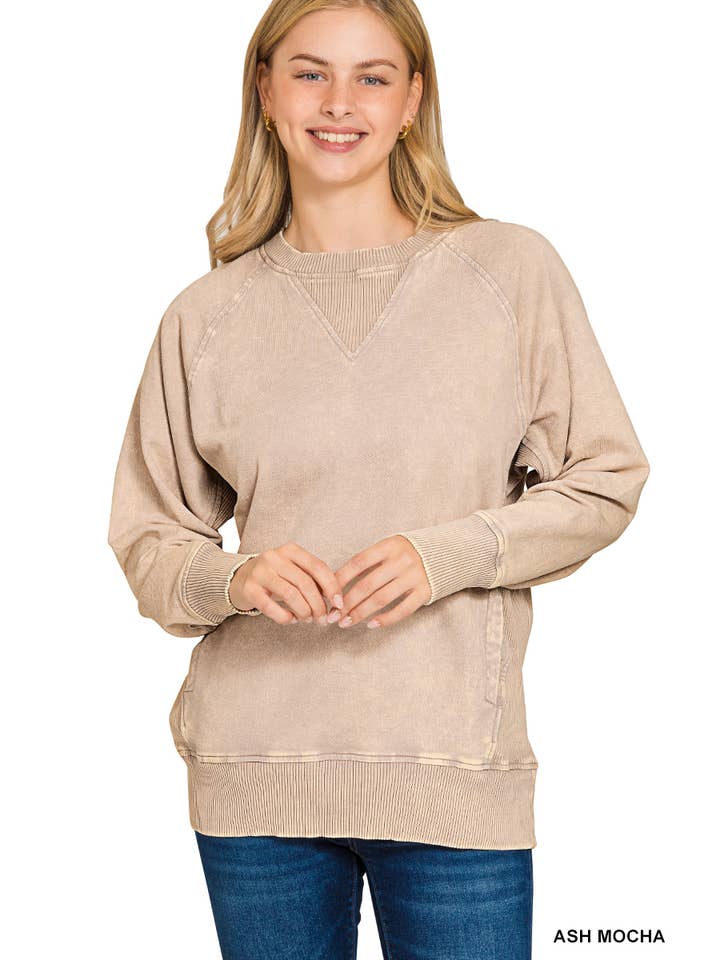42POPS - Wholesale Sweatshirt - Women's - `.Washed French Terry Pullover With Side Pockets84