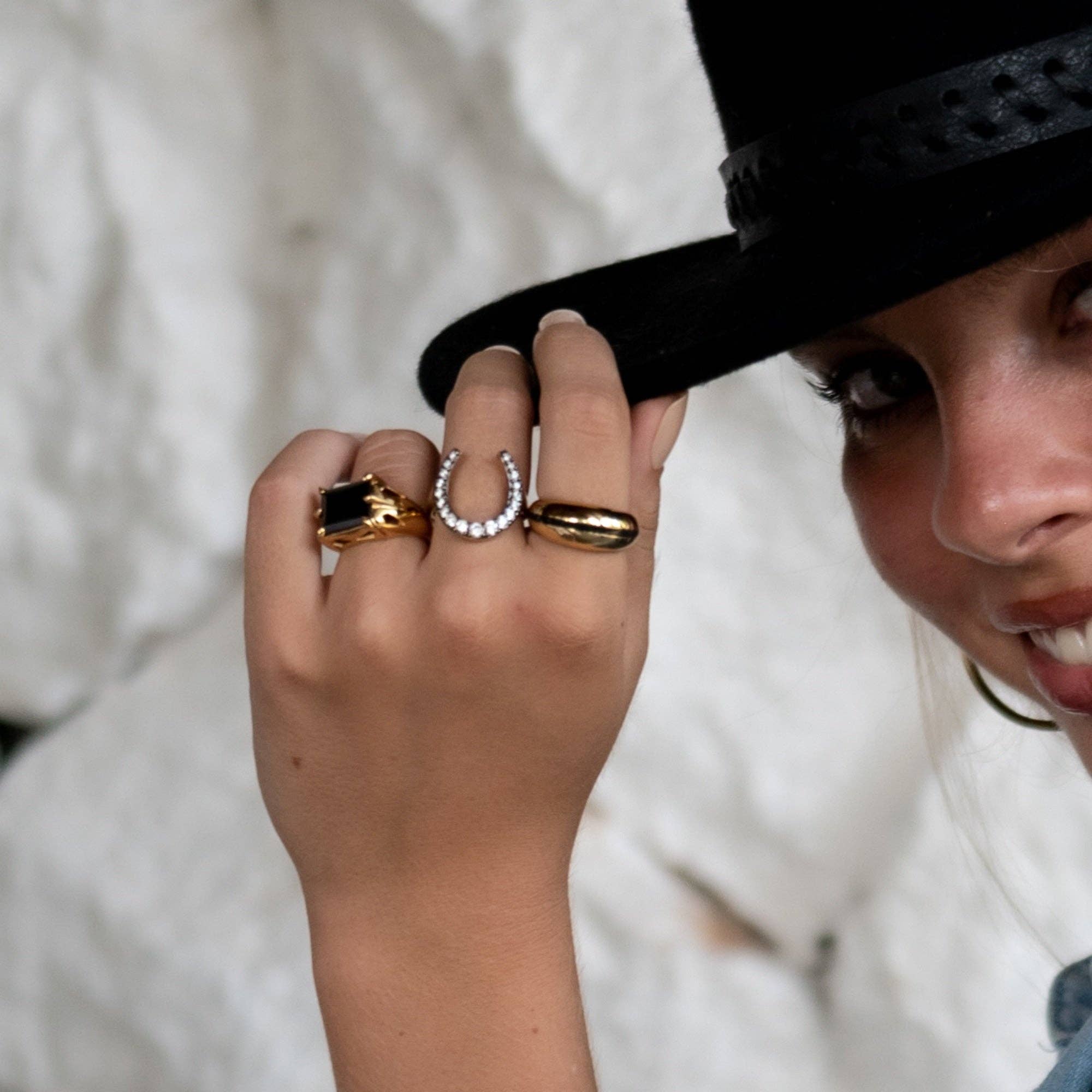 Black & Gold  Horseshoe Ring with Clear Stones for wholesale on Faire2