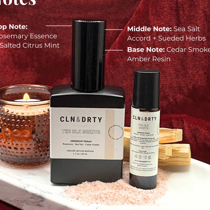 Salmo di Mezzanotte – Profumo di Origine Naturale (Rosmarino • Sale Marino Nero • Fumo di Cedro) per la vendita all'ingrosso da parte di CLN&DRTY Natural Skincare