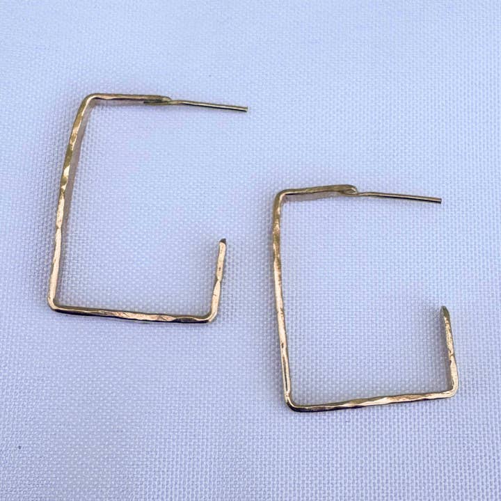 Gold-Filled Flat Hammered Rectangle Hoop for wholesale by Peerless Charm