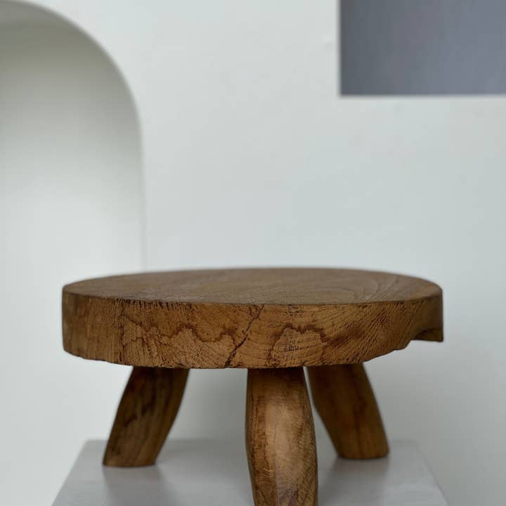 Office Objets - Wholesale Stool - Small low three-legged stool in upcycled blond teak D:30 H:1590