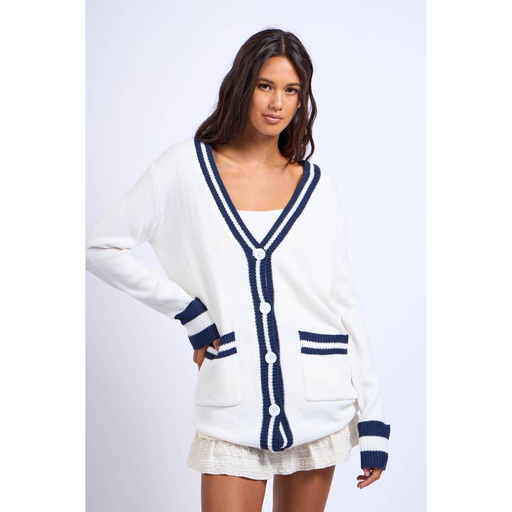 CASUAL STRIPE POINT KNIT SWEATER LONG CARDIGAN for wholesale by Sky to Moon