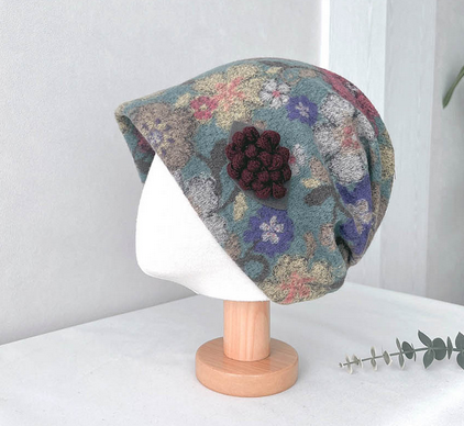 Comfortarians – Chapéu de pescador - Mulher por atacado – Chapéu Cloche Feminino de Lã com Estampa Floral para Outono e Inverno0