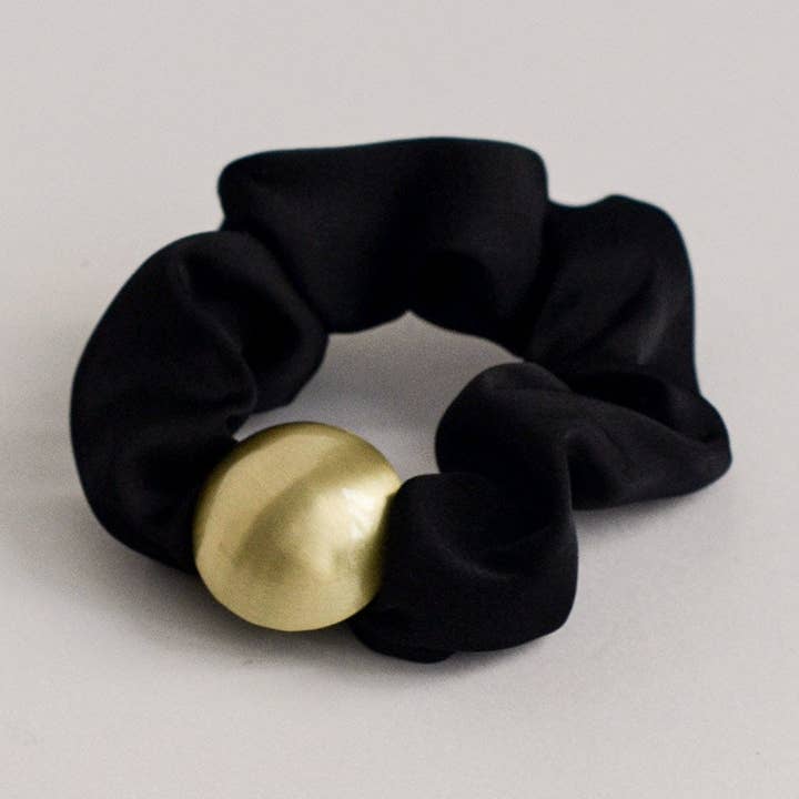 Satin Scrunchie with Hemisphere Gold Charm | Black for wholesale by nar'sha