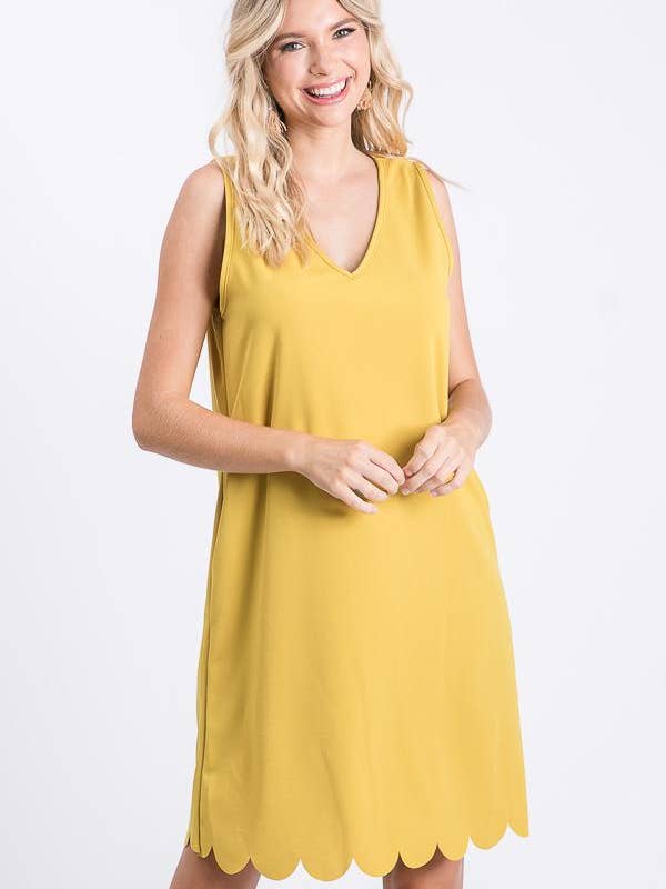 JADE BY JANE - Wholesale Dress - Women's - V-neck Scallop Bottom Dress