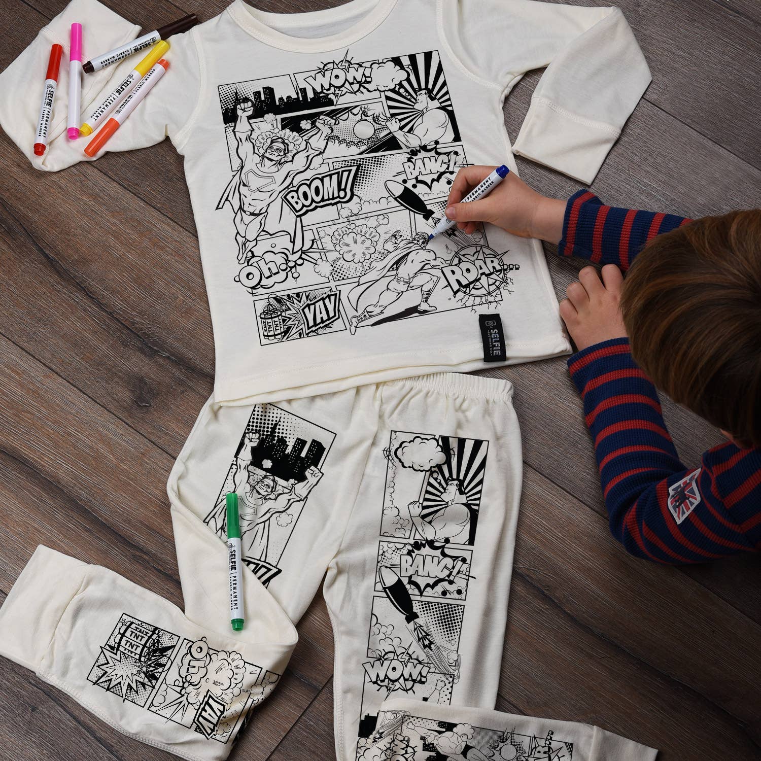 Selfie Craft Co – wholesale Sleepwear set – Kids – Superhero Comic Colour In Pyjamas (NOT AVAILABLE IN USA)1