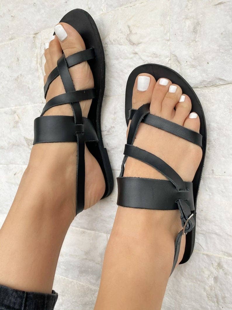 Buy wholesale Leather sandals, Greek sandals, Womens sandals, Wedding sand  - Black - Foizon Sandal