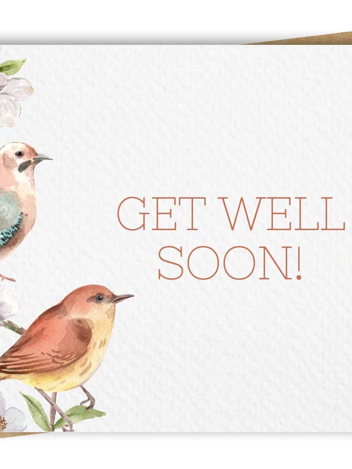 Carte Get Well Soon avec oiseaux, enveloppe en kraft incluse pour la vente par Paper Kuts