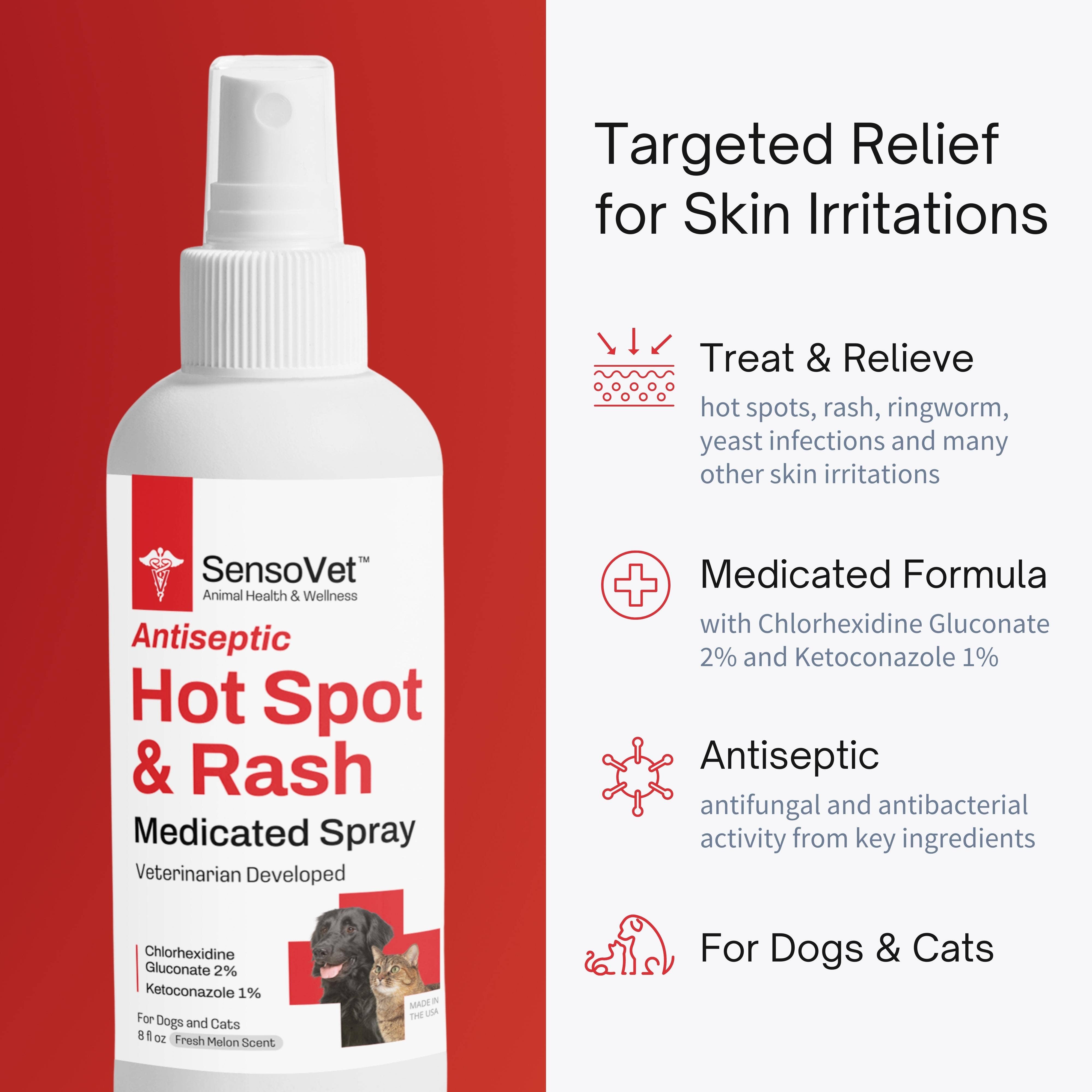 SensoVet - Vendita all'ingrosso Spray - Cani e gatti - Antisettico per punti caldi ed eruzioni cutanee per cani e gatti - 8oz1