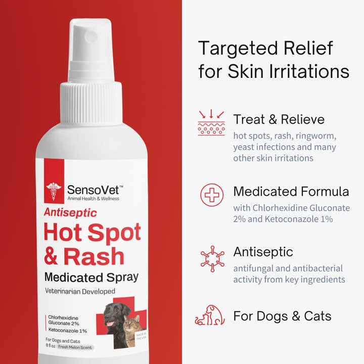 SensoVet – wholesale Pet spray – Cat/dog – Antiseptic Hot Spot & Rash for Dogs & Cats - 8oz1